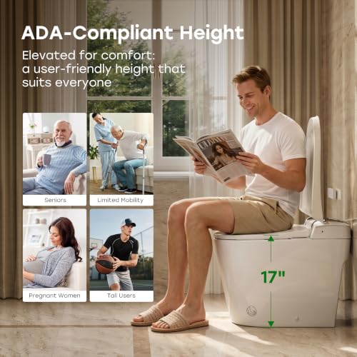 HOROW T39 Luxury Smart Toilet with Bidet, Modern Elongated Toilet for Bathroom Remodel, ADA Bidet Toilet with Anti-Splatter Foam Shield, Smart Display, Heated Seat & Instant Warm Water, Night Light