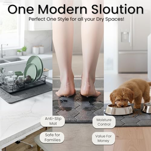 Stone Bath Mat - Premium Instant Absorption Natural Diatomaceous Earth Shower Mat 24"x16", Anti-Mold - Non-Slip Design, Ultra-Fast Drying Bathroom Floor Mat with Honeycomb Pattern, Gray