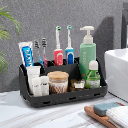 GFWARE Black Toothbrush Holder - 7 Slots Bathroom Organizer Countertop with Drainage Matte Black Electric Toothbrush and Toothpaste Holder for Bathroom Accessories Organization Vanity Sink Storage | Detachable 7 Slots Matte Black Kid Electric Toothbrush a