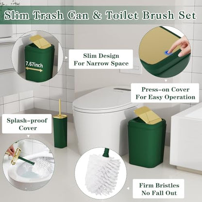 Bathroom Set - 27PC Bathroom Sets with Shower Curtain and Rugs, Green Bathroom Set, Bathroom Accessory Set, Trash Can, Toilet Brush & 3 PC Soap Dispensers - color: Dark Green, size: Bath Set+Boho Shower Curtain+Bath Rugs