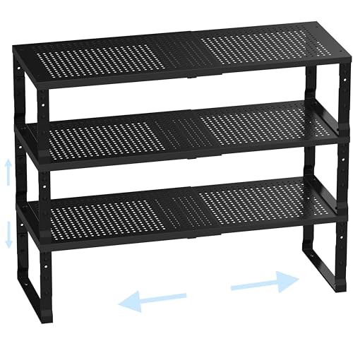 Cabinet Shelf,Expandable Adjustable Stackable Kitchen Organizer,for cabinets, Kitchens, countertops, bathrooms Shelf Organizer(3Packs/Black,Large) - color: Black, size: 3 PACKS/BLACK/LARGE