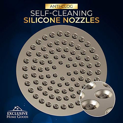 Rainfall Shower Head - 6" High Pressure, 1.8 GPM, Chrome Finish, ABS Plastic, 360 Adjustable, Anti-Clog Rubber Jets - color: Brushed Nickel, size: California 1.8 GPM, 6 Inch Diameter