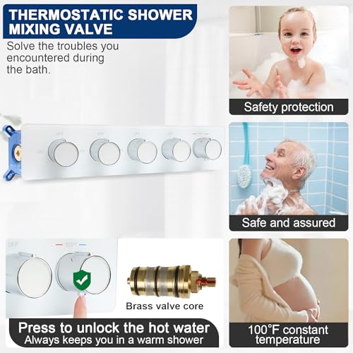 Thermostatic Shower System Dual Shower Heads with 16" Ceiling Mounted Rain Shower Head & 8" Wall Mounted Head 4 Function Full Body Luxury Shower System Can All Run Together, Polished Chrome - color: Polished Chrome