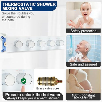 Thermostatic Shower System Dual Shower Heads with 16" Ceiling Mounted Rain Shower Head & 8" Wall Mounted Head 4 Function Full Body Luxury Shower System Can All Run Together, Polished Chrome - color: Polished Chrome