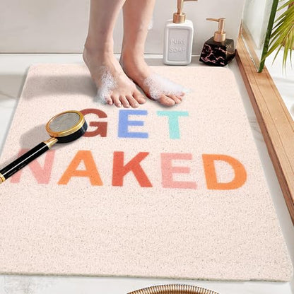 Get Naked Square Shower Mat, Non Slip Bath Mat Quick Drying Bathmat Easy Cleaning Shower Matt for Bathroom Floor, Cute Fun Bath Mats Textured Surface Shower Foot Scrubber Mat, 24″X24″ - color: D01