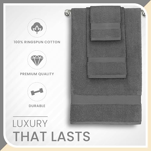 Martex 6-Piece 100% Ringspun Cotton Towel Set, Dark Grey | Quick Dry, Super Absorbent & Soft, Lightweight, 2 Bath, 2 Hand, 2 Wash Cloths - color: Dark Grey