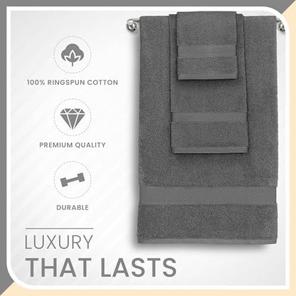 Martex 6-Piece 100% Ringspun Cotton Towel Set, Dark Grey | Quick Dry, Super Absorbent & Soft, Lightweight, 2 Bath, 2 Hand, 2 Wash Cloths - color: Dark Grey