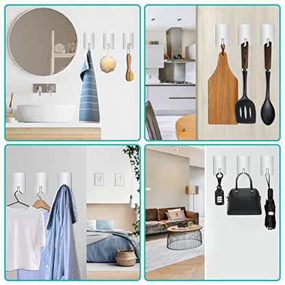 Adhesive Hooks Heavy Duty, Long Stainless Steel Self Adhesive Wall Hook, Sticky Towel Hangers for Kitchen Bathroom, Waterproof Stick on Door Hooks for Hanging Key Hat Coat 4Packs | Drill-free sticky hooks for kitchen, bathroom & door; hang towel, coat, ha
