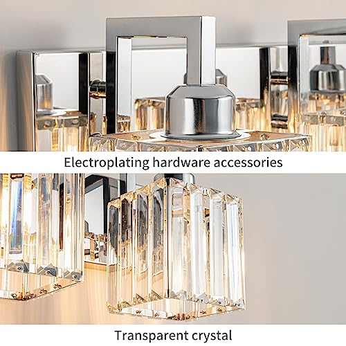 Modern Bathroom Vanity Light 3-Lights Chrome Crystal Wall Lamp Bathroom Modern Crystal Vanity Lighting - color: Chrome Crooked, size: 3-light