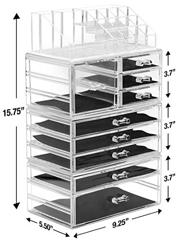 Sorbus Large Clear Makeup Organizer - Detachable 4-Piece Jewelry & Make Up Organizers and Storage Set - Spacious Cosmetic Display Tower - Makeup Organizer for Vanity, Bathroom, Dresser & Countertop - style: 4-Piece