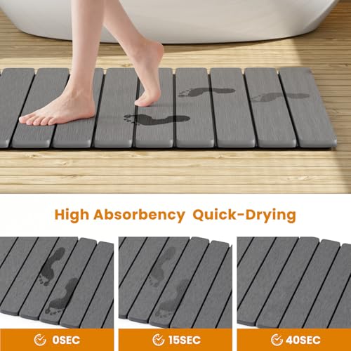 Dayacoco Non Slip Stone Bath Mat, 23.2 x 15.3 in Foldable Quick Dry Stone Shower Mat, Diatomaceous Earth Bath Mat for Bathroom, Kitchen, Easy to Clean (Grey) - color: Grey
