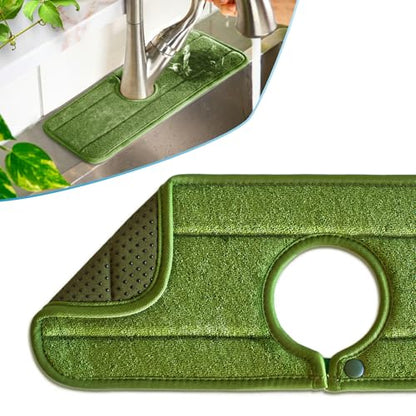 Ternal Original SINKMAT 15in Faucet Splash Guard Extra Long Microfiber Sink Drip Catcher Mat Non Slip Countertop Protector Drying Pad Kitchen Bathroom RV Machine Washable [Moss Green] - size: 15" x 5.4"