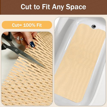 Bathroom Non Slip Shower Mat, Khaki 24x16 Inch Bathtub Mat, Non Slip Bathroom Mat for Elderly and Kids, Easy to Dry, Fast-Dry Drainage Hole, Easy to Prune - color: Khaki, size: 24" x 16" (Rectangular)