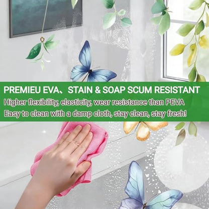 Clear Eucalyptus Leaves Butterfly Shower Curtain Liner, Plastic Transparent Green Plant Shower Curtains for Bathroom, 72x72 Weighted Magnetic Shower Curtain Set with 12 Hooks - color: Clear Eucalyptus Leaves, size: 72"W x 72"L (Pack of 1)
