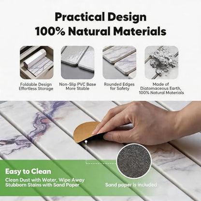 Stone Drying Mat for Kitchen Counter, Quick Diatomaceous Earth Mats for Dishes, 24"L x 16" W Super Absorbent Fast-Drying Collapsible Countertop Stone Mat (Marble White-06, 24" x 16") - color: Marble White-06