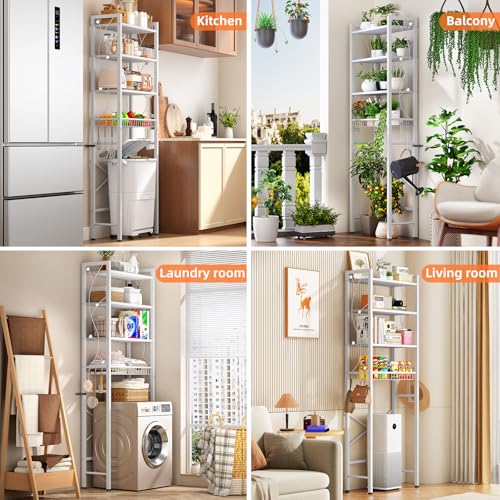 Over-The-Toilet Storage Rack, 4-Tier Bathroom Organizer Shelf Over Toilet with Adjustable Shelf and Basket, Freestanding Space Saver Bathroom Shelves Above Toilet for Room (Pure White) - color: Pure White