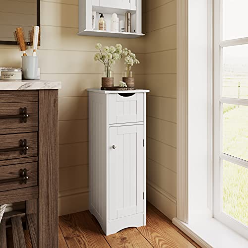 RiverRidge Ashland Slim Bathroom Storage Cabinet with Drawer, White | Inset Beadboard Panels, Narrow Medicine Cabinet, Linen Cabinet, Interior Adjustable Shelves, Easy Slide Drawer, Painted MDF