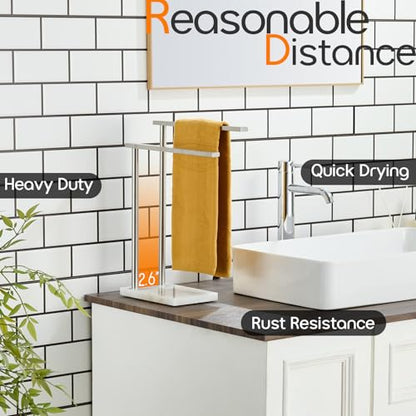 Free Standing Towel Rack Brushed Nickel 2-Tier Hand Towel Bars for Bathroom Vanity Countertop with Thicken Steady Marble Base, Stainless Steel AN7003BR - color: Brushed Nickel, size: 2-Bar