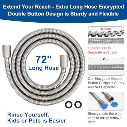 Shower Head with Handheld - All Metal Holder and Long Hose, High Pressure | Showerhead Sprayer Built-in Power Wash to Clean Tub, Tile & Pets, Multi Mode Adjustment, Brushed Nickel 2.5 GPM - color: Brushed Nickel