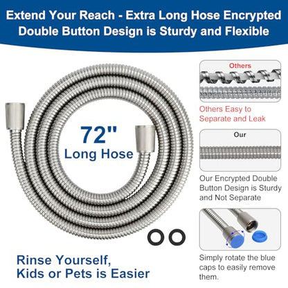 Shower Head with Handheld - All Metal Holder and Long Hose, High Pressure | Showerhead Sprayer Built-in Power Wash to Clean Tub, Tile & Pets, Multi Mode Adjustment, Brushed Nickel 2.5 GPM - color: Brushed Nickel