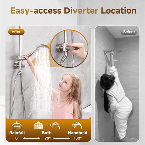 BRIGHT SHOWERS Rain Shower Heads System - 9 Inch Rainfall Shower Head and Handheld Shower Head with Height Adjustable Holder, Solid Brass Rail and 60" Long Stainless Steel Shower Hose, Brushed Nickel - color: Brushed Nickel, size: 2.5 Gallon Per Minute