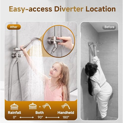 BRIGHT SHOWERS Rain Shower Heads System - 9 Inch Rainfall Shower Head and Handheld Shower Head with Height Adjustable Holder, Solid Brass Rail and 60" Long Stainless Steel Shower Hose, Brushed Nickel - color: Brushed Nickel, size: 2.5 Gallon Per Minute
