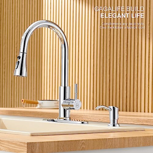 GAGALIFE Built in Sink Soap Dispenser or Lotion Dispenser for Kitchen Sink, Chrome ABS Pump Head, with 17 Ounce Large PET Soap Bottle - color: Chrome