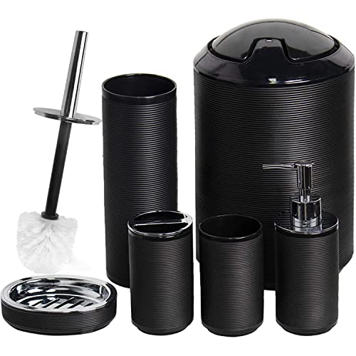 CERBIOR Bathroom Accessories Set 6 Piece Spiral Pattern Bath Ensemble,Black | Includes Soap Dispenser, Toothbrush Holder, Toothbrush Cup, Soap Dish for Decorative Countertop and Housewarming Gift - style: Black