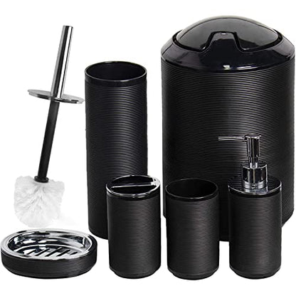 CERBIOR Bathroom Accessories Set 6 Piece Spiral Pattern Bath Ensemble,Black | Includes Soap Dispenser, Toothbrush Holder, Toothbrush Cup, Soap Dish for Decorative Countertop and Housewarming Gift - style: Black