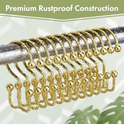 Gold Shower Curtain Hooks, 12PCS Minimalist Simple Double Shower Curtain Rings, Rust-Resistant Metal Shower Hooks Shower Curtain Hangers, Shower Rings for Bathroom Shower Rods Curtains - color: Gold, style: Minimalist - Double Hooks