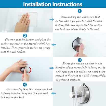 DGYB Suction Cup Hooks - 15LB Shower Hooks for Inside Shower, Stainless Steel No Drill Wall Hook Set of 4 Chrome Towel Hook for Bathrooms, Loofah, Robe - color: 4 Pack-Chrome