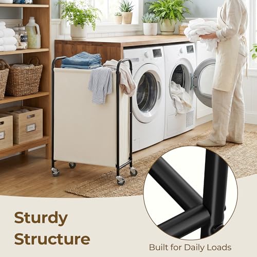 GRANNY SAYS Laundry Hamper, Slim Basket with Wheels and Handles, Beige, 80L - color: Beige, size: 80L