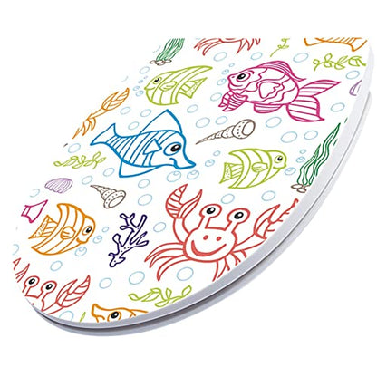 White Plastic Quick Release Toilet Seat - Oval Shape, Top Fixing with Adjustable Hinges, Easy Clean, Seagull and Starfish Design - One Size - color: Underwater World