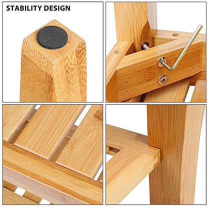 Olebes Bamboo Shower Bench Stool with Storage Shelf - Waterproof Wood Spa Bath Seat for Indoor or Outdoor Use, Wooden Bathroom Bench Chair（18.5"*10.2"*17.7"