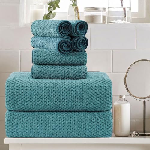 8 Pcs Turquoise Family Bath Towel Set 600GSM Soft Absorbent Quick Dry Towel | 2 Oversized Bath Towel Sheets,2 Hand Towels,4 Washcloths Beach Chair Towels Woven Towels for Bathroom Hotel and Spa - color: Turquoise, size: 8 Pcs Towel Set