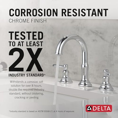 Delta Roe Chrome Bathroom Faucet 3 Hole, 8 Inch Widespread Bathroom Sink Faucet for Vanity, Push-Pop Drain Assembly, Chrome 35985LF - color: Chrome