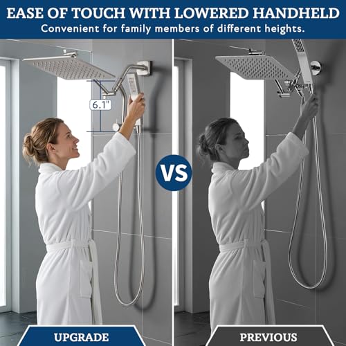 G-Promise Metal Shower Diverter with Low Handheld Holder (Brushed Nickel) | 6 Inch Downward-Extend Bracket for All Heights, 4 Spray Modes with Pause Mode, Anti-Leak, Easy Install, Universal Replacement - color: Brushed Nickel, size: Lower 6 Inch
