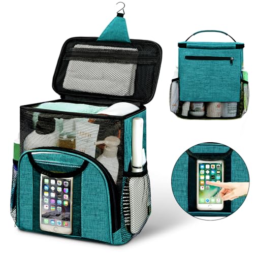 Attmu Mesh Shower Caddy Portable Dorm Room Essentials, Toiletry Tote Bag | Quick Dry, Large Capacity Haning Shower Bag for College Dorm Room Essentials for Boys and Girls for Bath Camping - color: Peacock green