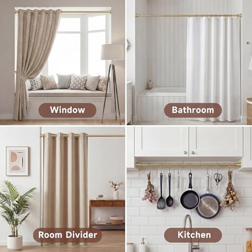 Gold Tension Curtain Rod 24 to 64 Inch(2-5.3ft) - Spring Tension Shower Curtain Rod, No Drilling Brass Gold Tension Rod for Curtains Windows Closet Kitchen - color: Gold, size: 24-64 Inches