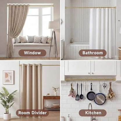 Gold Tension Curtain Rod 24 to 64 Inch(2-5.3ft) - Spring Tension Shower Curtain Rod, No Drilling Brass Gold Tension Rod for Curtains Windows Closet Kitchen - color: Gold, size: 24-64 Inches