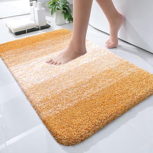 OLANLY Small Bathroom Rugs 24x16, Extra Soft Absorbent Microfiber Bath Rugs | Golden Yellow, Non-Slip Quick-Drying Rubber Backing, Washable Bath Mat for Floor, Tub and Shower, Home Decor Accessories - color: Golden Yellow, size: 24" X 16"