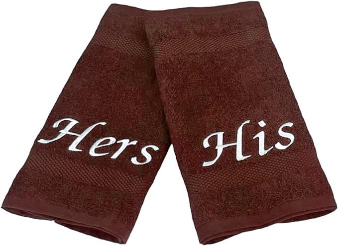Liberty21 His and Hers Embroidered Wash Cloths Towel Set for Couples. This Set Includes 2 Washcloth Towels for Body and Face. His and Hers Gifts. 100% Cotton. (Brown) - color: Brown