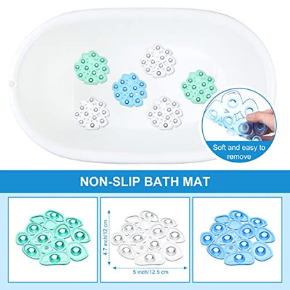 Riakrum 12 Pcs Non Slip Bathtub Stickers, Clear Anti Slip Shower Treads with Strong Suction Cups, Pebble Provides Traction Machine Washable No Residue, Safe(Green, Blue, Transparent) - color: Green, Blue, Transparent