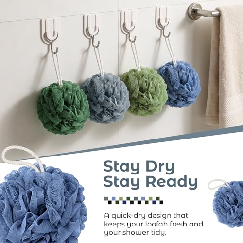 Rnoafmu Shower Loofah Bath Sponge 4 Pack (Blue Gray Green Dark Green) | 60G Luffa Exfoliating Body Scrubber, Mesh Shower Pouf Balls for Men and Women, Rich Lather with Body Wash - color: Blue Gray Green Dark Green
