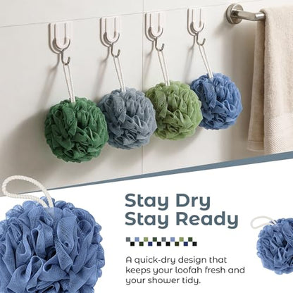 Rnoafmu Shower Loofah Bath Sponge 4 Pack (Blue Gray Green Dark Green) | 60G Luffa Exfoliating Body Scrubber, Mesh Shower Pouf Balls for Men and Women, Rich Lather with Body Wash - color: Blue Gray Green Dark Green