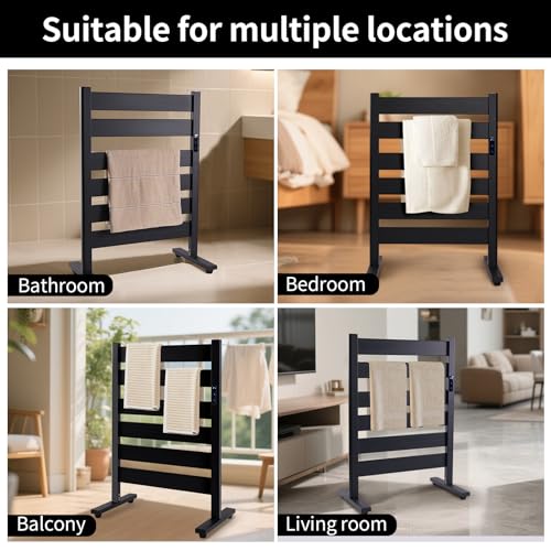 Towel Warmer Rack with 6 Widened Bars, Wall-Mounted Heated Towel Dryer with Timer, LED Display, 3 Temp Levels, Plug Overheat Protection, for Bathroom Spa Laundry (Matte Black) - color: Black