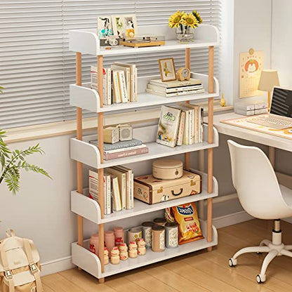 OSCHF 5-Tier Wooden Open Bookcase, Warm White | Modern Display Bookshelf with Top Edge, Solid Wood Frame, Home and Office Storage - color: Warm White, size: 5-tier