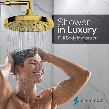 SparkPod Rain Shower Head, 8 Inch Round, Egyptian Gold Finish | High Pressure Shower Heads, 90 Nozzles, Adjustable Showerhead, No Tools Needed, Universal Connection - color: Egyptian Gold, style: 8 Inch Round