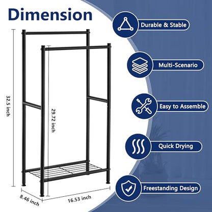 Free Standing Towel Rack, 2 Tier Towel Racks for Bathroom with Storage Shelves, Outdoor Standing Towel Drying Rack for Poolside, Black, DECLUTTR