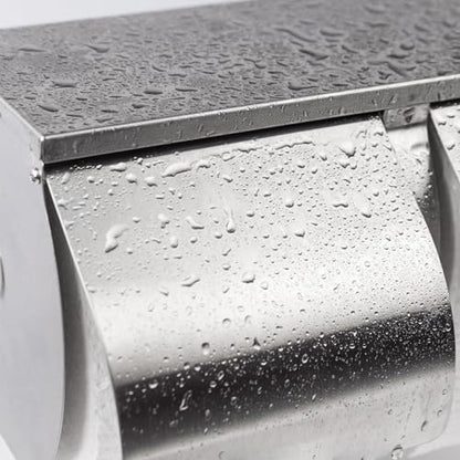Desyeryamimi Double Roll Toilet Paper Holder Dispenser with Shelf Storage | Commercial 2-Roll Side by Side Stainless Steel Toilet tissue Holder/Dispenser Wall Mount for Bathroom/Restroom-Brushed Finish